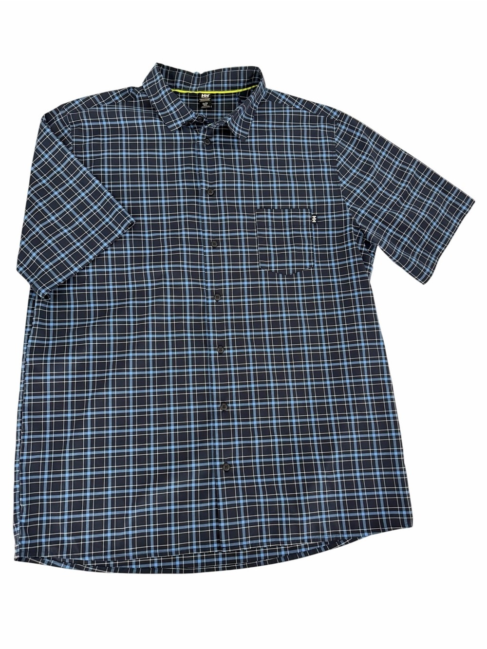 HELLY HANSEN Blue Black Plaid Short Sleeve Button-Up Outdoor Hiking Travel Shirt